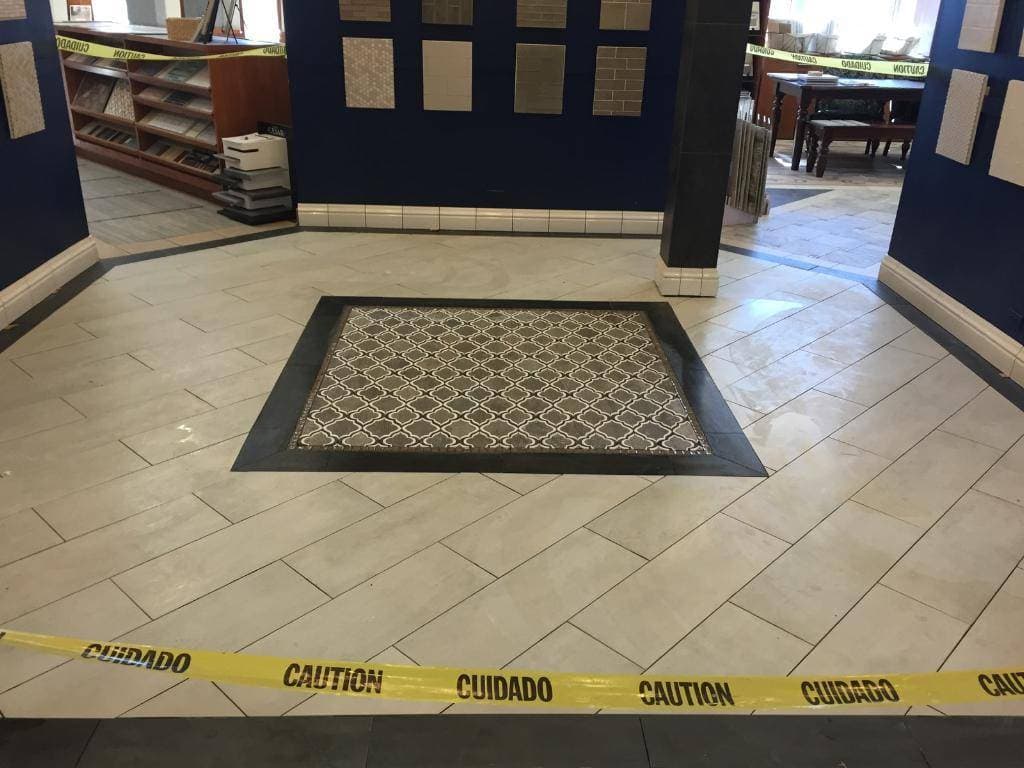newly installed tile floor in a commercial building with custom tile and luxury features